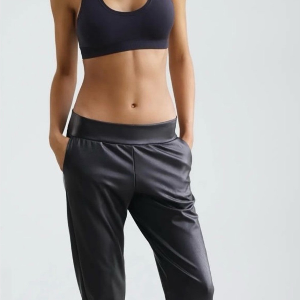 Black Faux Leather Joggers
